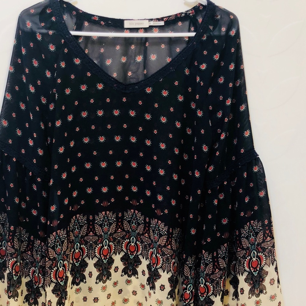 Blu Pepper Sheer Bell Sleeves High Low Boho